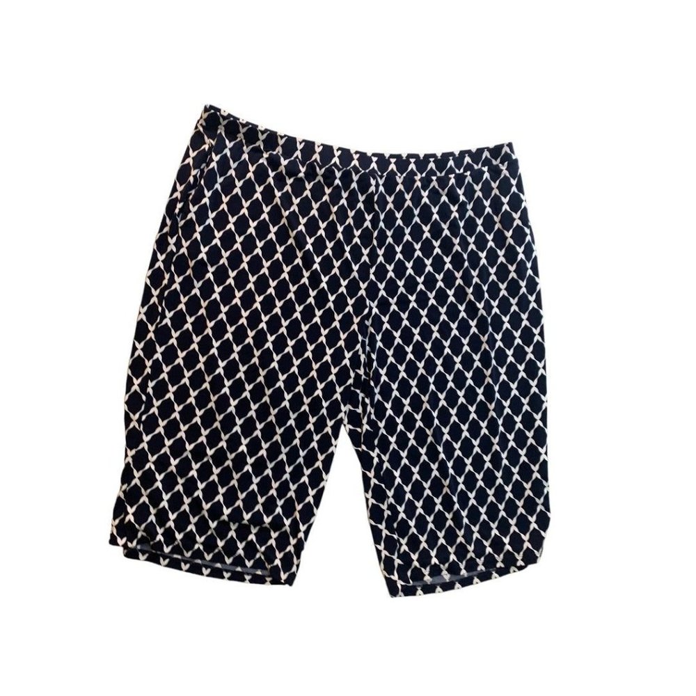 3X Susan Graver Pull On Navy Blue White Pattern Crop‎ Pants Pockets Women's